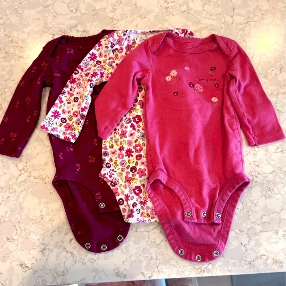 Floral and Solid Pink Baby Onesie Set - 3-6Months Carters